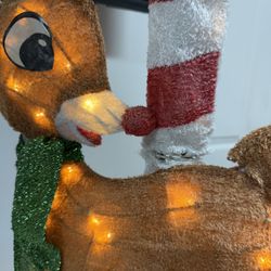 Christmas Yard Decoration Rudolph Light Up Stand Blinking Red Nose 