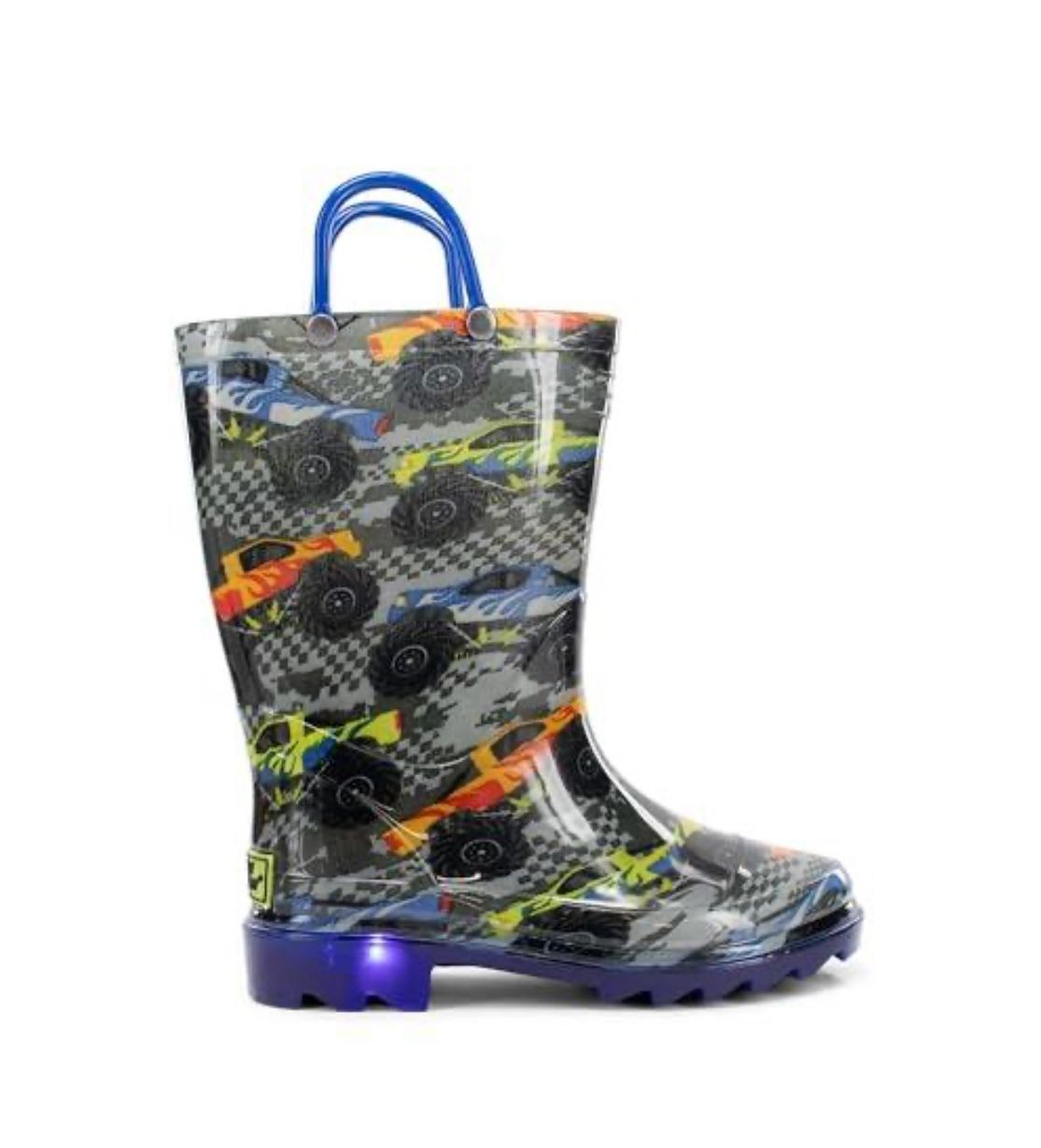 Western Chief Kids Light-Up Waterproof Rain Boot, Drag Race, 5 US Unisex Toddler
