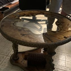 Vintage Bronze And Glass Table 