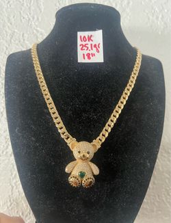 For Wedding 10K Yellow Gold Chain and Pendant CZ Stones 25.1Gr 18 Inches Long
