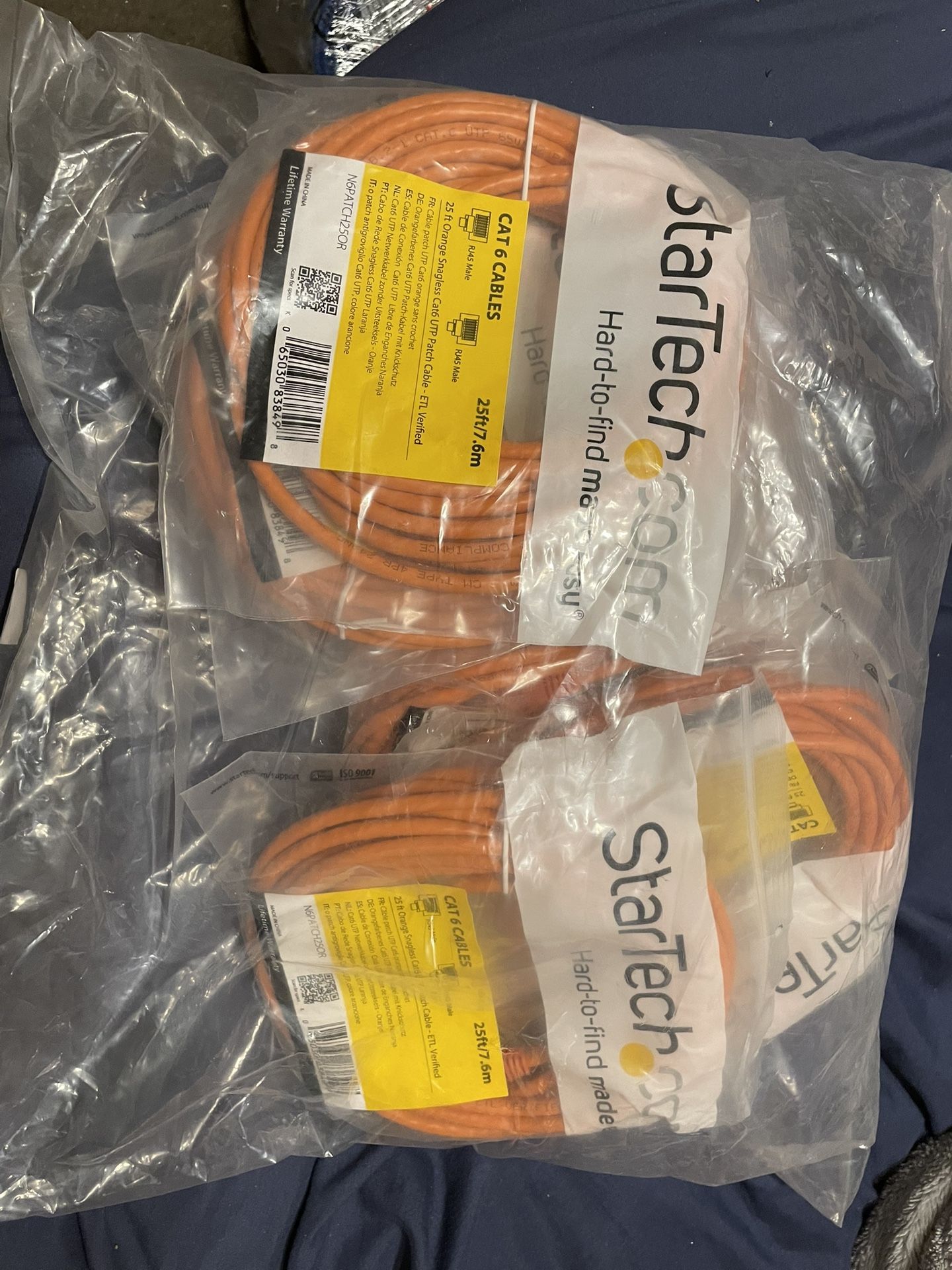 Lot Of 10 StarTech 25’ Cales Cat 6 RJ45 Male To Male Orange 