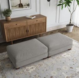 * Brand New* Uixe Light Gray Corduroy Fabric Rectangle Sectional Ottoman with Wood Legs