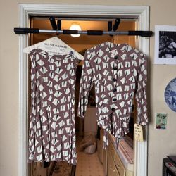 Geometric Print Brown Skirt and Blouse Set 1950 S Size