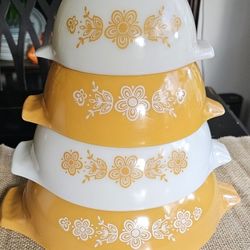 Pyrex Vintage Cinderella Bowl Set Butterfly Gold