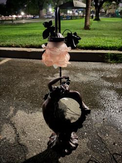 Figurine Table Lamp with Floral Glass Shade