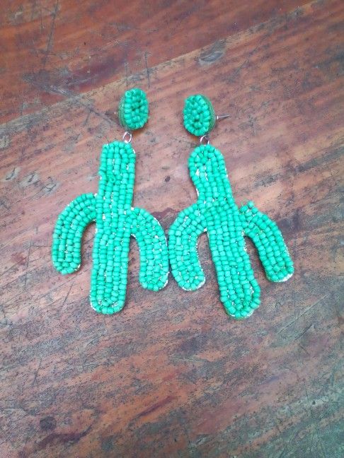 String Bead Cactus Earrings