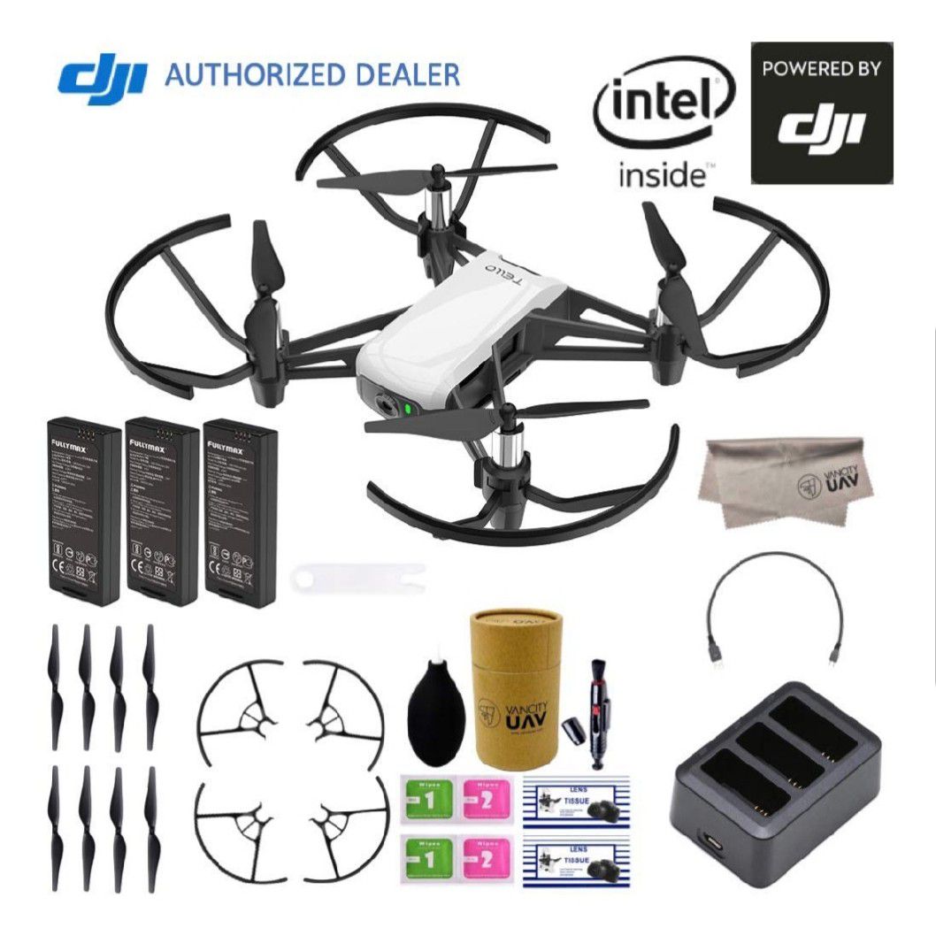 Tello drone combo with HD cámara and VR, comes 3 barriles, 8 propellers, Powered by DJI
