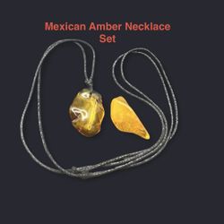 Mexican Amber Genuine Necklace Adjustable Cord & Stone  -Fluorescent 3.8g Total