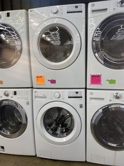 USED SET WASHER AND DRYER FRONT LOAD WHITE LG GAS 27” Inch Width 