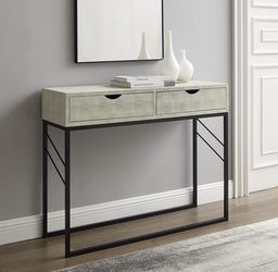 Walker Edison Contemporary 2-Drawer Faux Shagreen and Metal Side Entry Table Vanity, 42 Inch, Off White