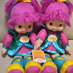 Hallmark Lot Of 2 Pcs. Rainbow Brite Stormy 18" Girl Purple Hair Doll. Mprice $34.99 E/ONE NEW W TAGS 