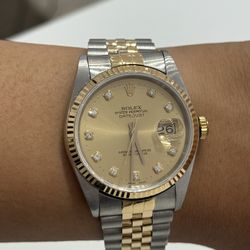 Rolex Preowned 36mm DateJust Quickset Champagne Diamond dial 