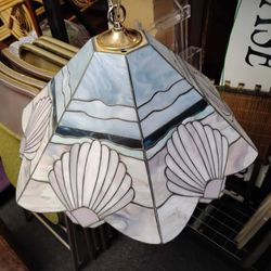 Tiffany Style Stained Glass White / Blue Chain Hanging Lamp Light