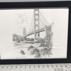 Golden gate bridge by Ferre artwork, framed 17x14 inches