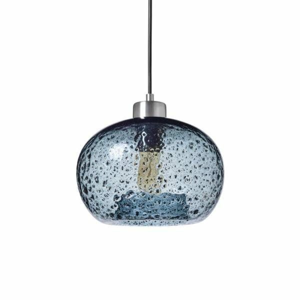 CASAMOTION Pendant Lighting Blown Glass Kitchen Island Lights Blue Brushed Nickel 9"Diam