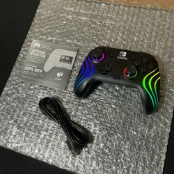 PDP Gaming Afterglow Wave Wireless Nintendo Switch Pro Controller - Officially Licensed, Nintendo Switch 2, Switch Lite/OLED, RGB LED Customization, A