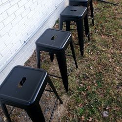 Black Metal Stools - (Set Of 4) 