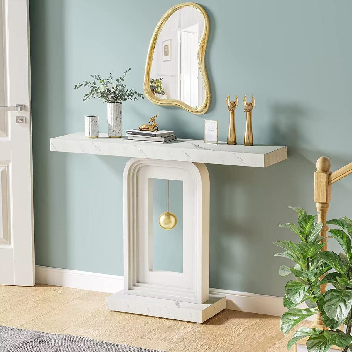 39.4" Console Table, Modern Sofa Entryway Table with Gold Decor