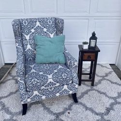Navy Damask Wingback Armchair
