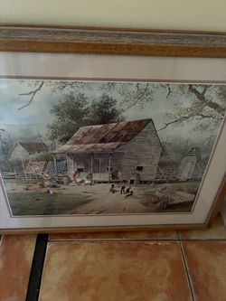 Framed Rustic Farmhouse Scene Art Print