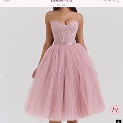 Brand New House Of CB  French Corcet Rose Midi Tull Dress