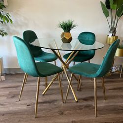 Emerald Green Gold Velvet Dining Set 