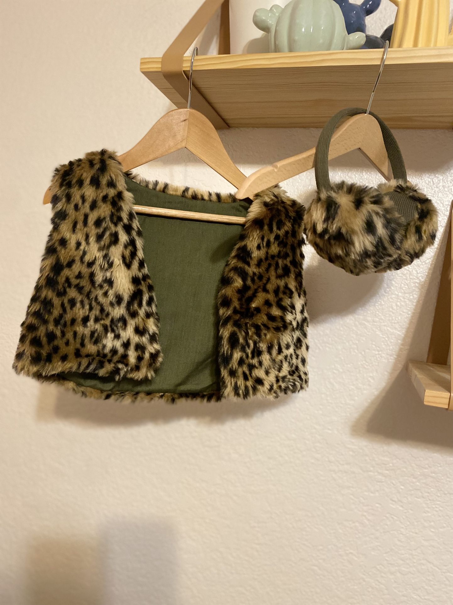 Animal Print Fur Vest And Ear Muffs