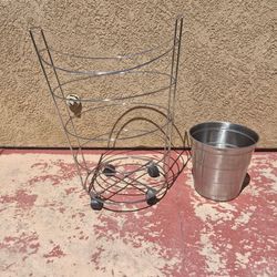 CROME WIRE LAUNDRY BASKET & STAINLESS STEEL TRASHCAN