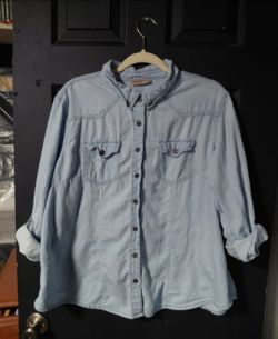 Highway Jeans Long Sleeve Button-Down Denim Shirt Womens 2x Blue