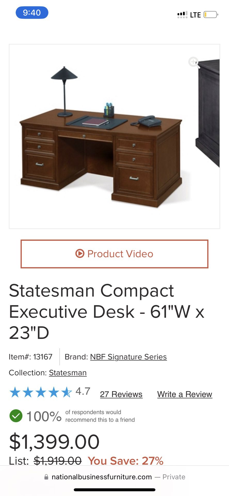 Statesman Compact Desk Refused @ Delivery 