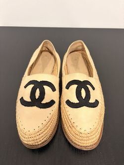 Vintage Chanel Beige Espadrille Loafers / Slip-On Shoes
