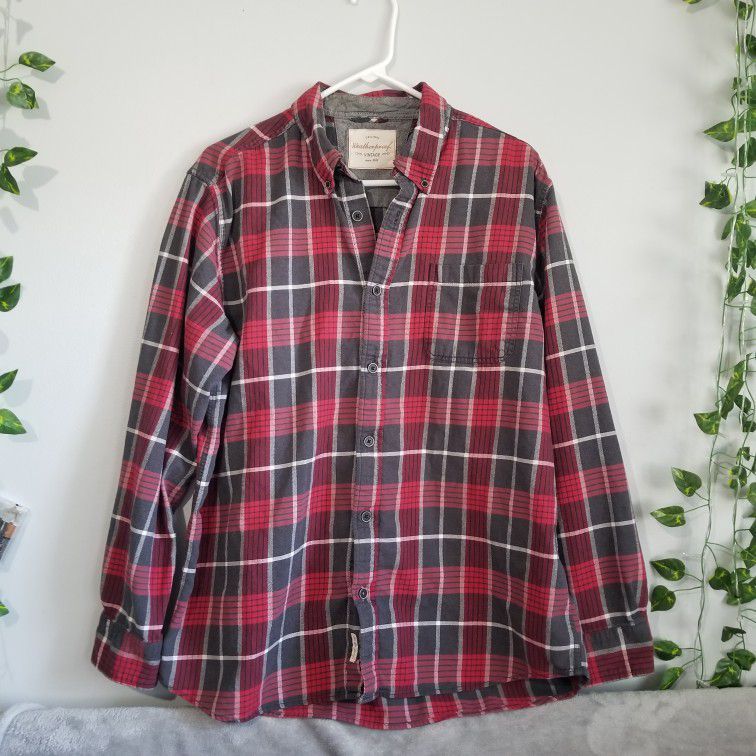 Weatherproof Vintage XL Red Plaid WORN IN Long Sleeve Button Up Shirt *FLAWED*