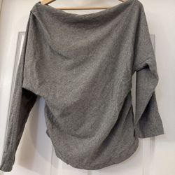 Zara off the shoulder top shirt blouse gray asymmetric draped batwing top