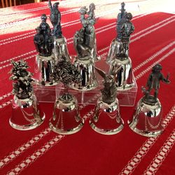 SET of 11 Pewter & Silverplate Christmas Bells from The Danbury Mint 1 (in perfect polished condition! (included are: The Holy Family, wise 
