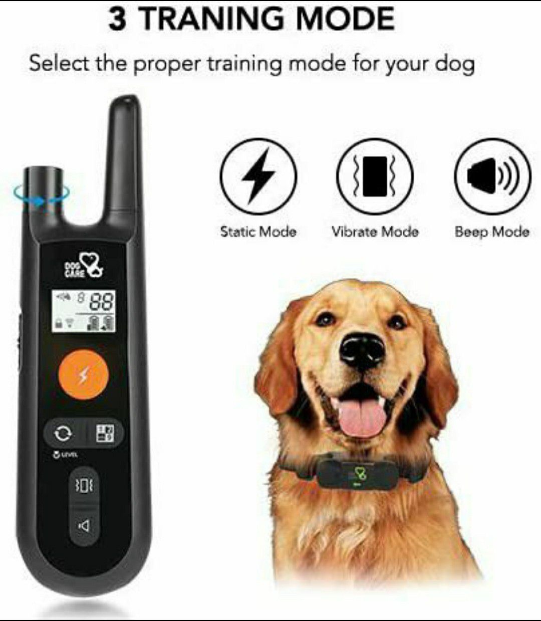 Dog Training Collar - Rechargeable Dog Shock Collar w/3 Training Modes