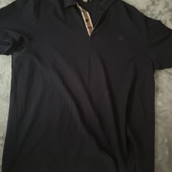 Navy Blue Burberry Cotton Polo Shirt