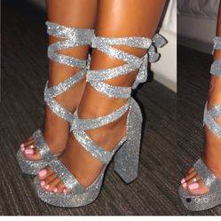 Baby boo silver wrap heels