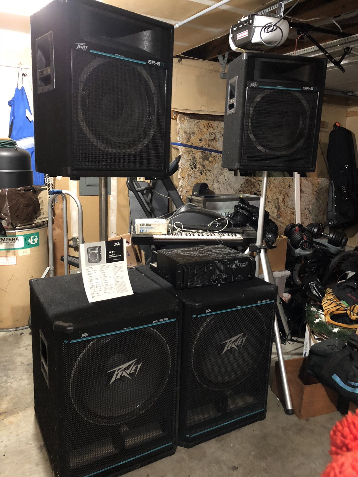 Peavey DJ Speakers, Stands, Amplifier and Mixer