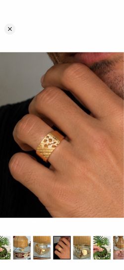 New 14K Gold plated over 925 Sterling Silver men’s nugget Ring Band size 11  Bold gold statement ring with mixed textured design. Shiny gold finish. M