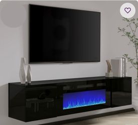 Bhhatu Highgloss Wall Mounted Floating Fireplace TV Stand