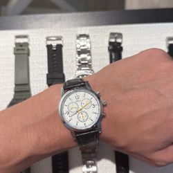 Men Watches Stylish Casual Leather Quartz Watch Round Dial Wristwatches