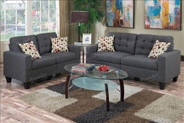New! Blue Grey 2 Piece Tufted Sofa Set w/4 Accent Pillows $39 Down (NO CREDIT CHECK FINANCING)