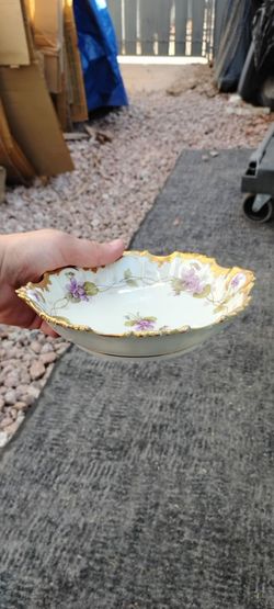Antique W. Guerin Limoges Hand Painted Violet Gold Dish - Signed Sherry