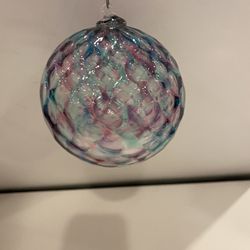 Hand Blown Glass Ornament Light Catcher Purple and Green Multicolor Christmas 3” wide