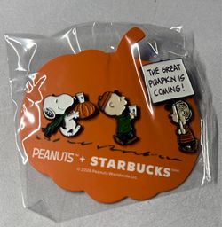 Peanuts x Starbucks Great Pumpkin Enamel Pin Set Snoopy 2026 SOLD OUT new in package .
