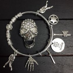 Expandable Walking Dead Zombie Silver Plated Charm Bracelet