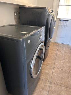 Samsung washer, GE Dryer, storage pedestal