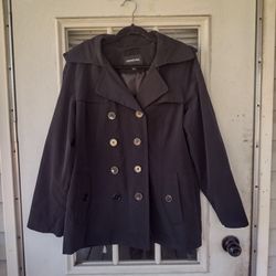 London Fog Ladies Black Coat, Polyester, Black Cute Double Breasted size L