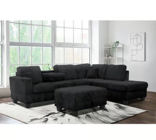 Sectional Sofa With Ottoman Plush Cushions 