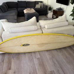 Surfboard: Vintage Chas 7ft Performance Surfboard - Yellow Rails, Thruster Fins, Local Shaper